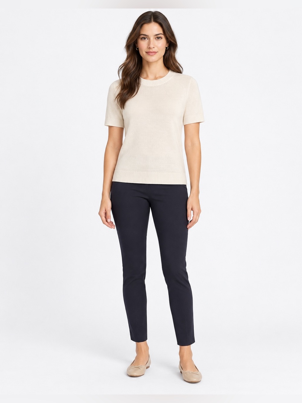 Banana Republic Short-Sleeve Scoop Neck Sweater in Cream